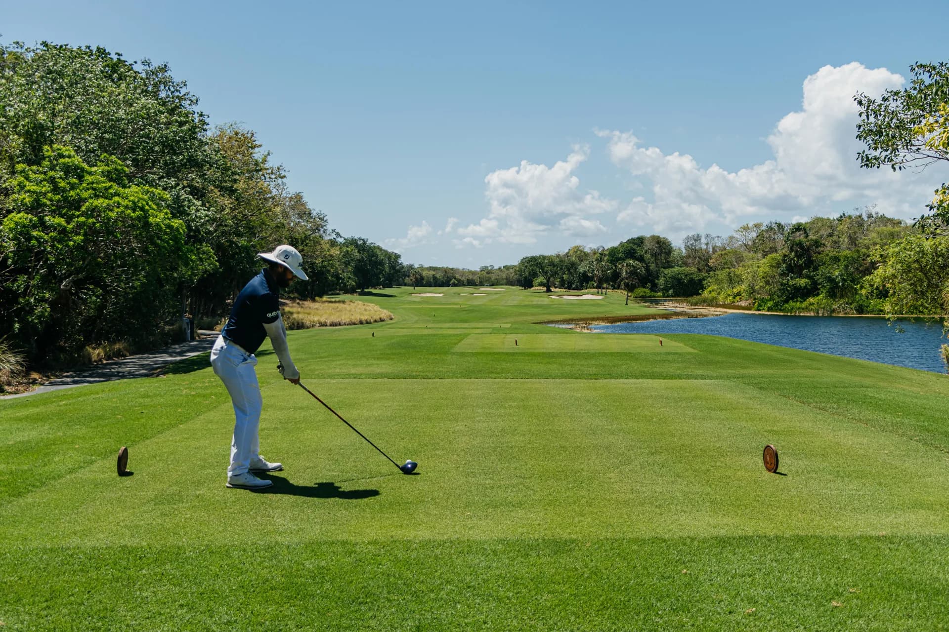 Tee shot over water at Gran Coyote Golf, Playa del Carmen