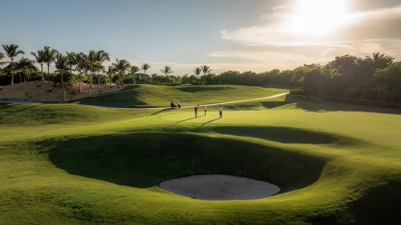 Crater bunker at sunset at Iberostar Bávaro Golf Club